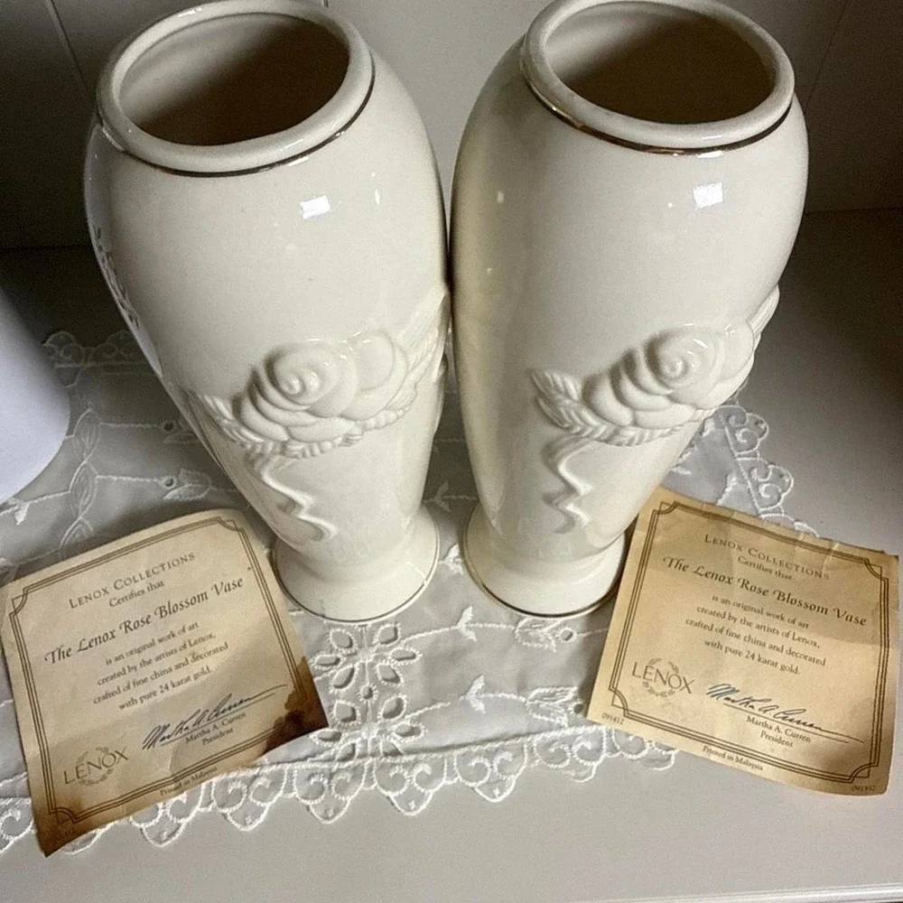 Vintage 1980s Lenox Rose Blossom Bud Vases Pair